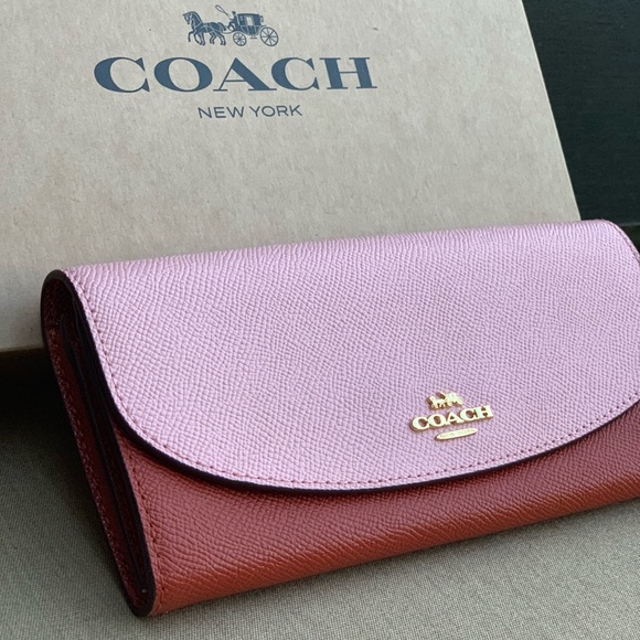Coach Terracotta Pink Colorblock Leather Wallet - Picture 2 of 7